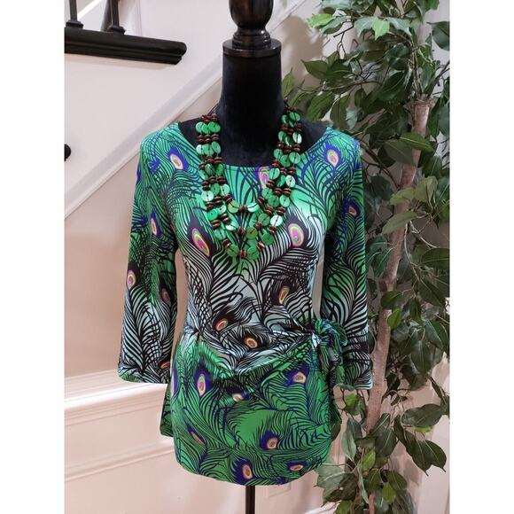 MT COLLECTION Women's Green Polyester Round Neck Long Sleeve Top Blouse Size M - Picture 1 of 12